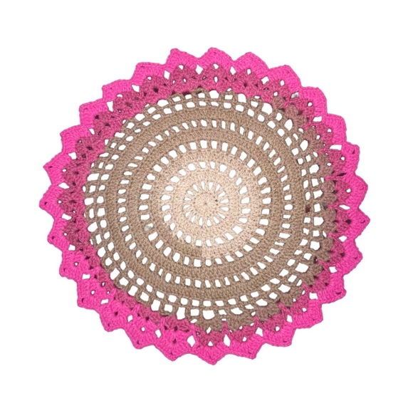 Handmade Variegated Browns/Pink Crochet Floral Doily Set Of 2 - Picture 2 of 4